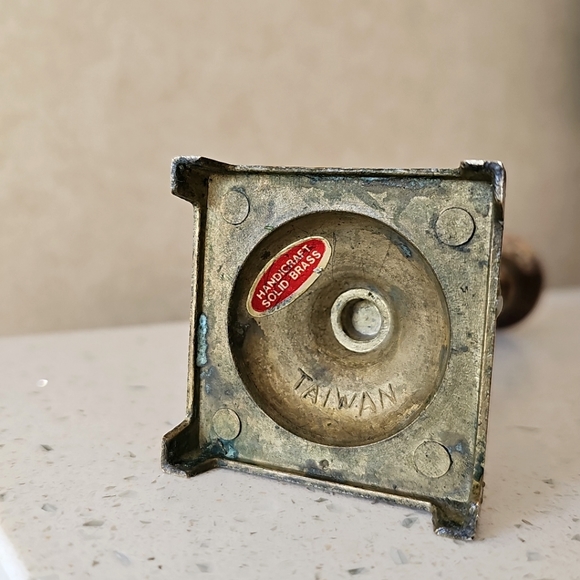 Vintage 7" Handcrafted Solid Brass Candlestick Holder Patina Square Bass - Picture 8 of 10